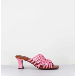 Mules Petit Talon Retro En Cuir Tresse Rose - Nayla Woven Pink