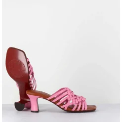 Mules Petit Talon Retro En Cuir Tresse Rose - Nayla Woven Pink