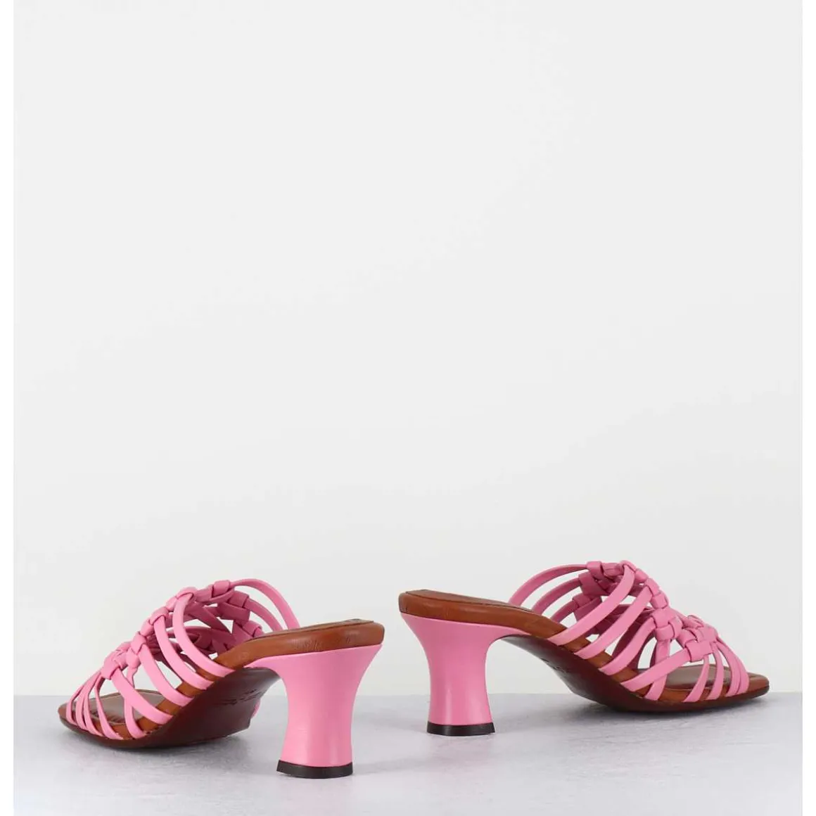 Mules Petit Talon Retro En Cuir Tresse Rose - Nayla Woven Pink