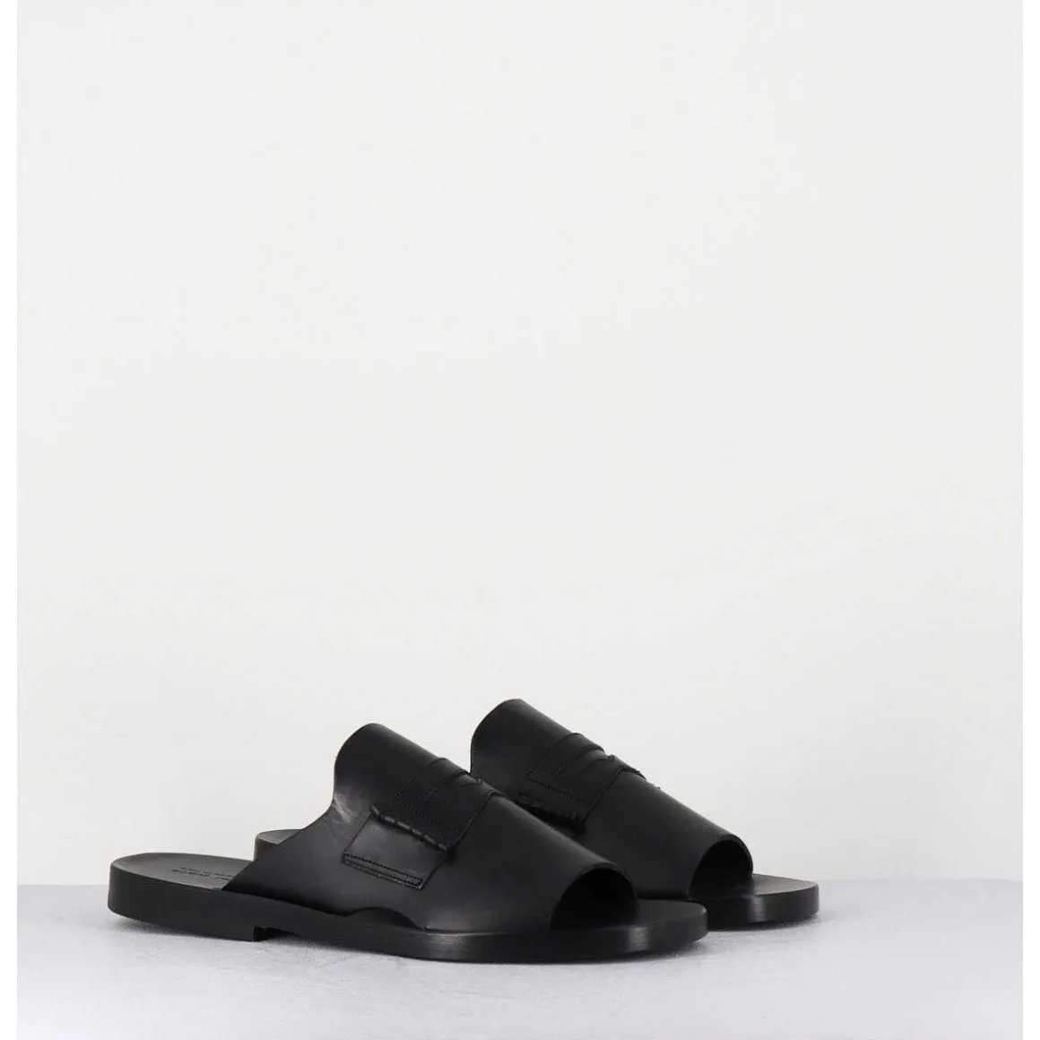 Mules Plates En Cuir Lisse Noir - Reisand Tucson Nero