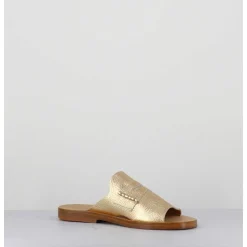 Mules Plates En Cuir Metallise Or - Reisand Laminato
