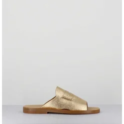 Mules Plates En Cuir Metallise Or - Reisand Laminato
