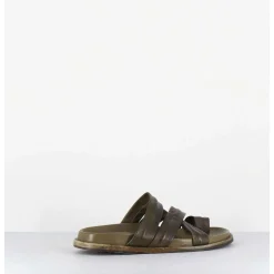 Mules Plates Entre-Doigts En Cuir Souple Kaki - Kerem Tuffato Forest
