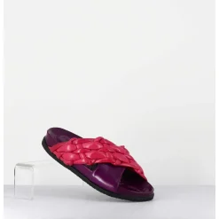 Mules Plates Tresse Bicolore Cuir Souple Violet Rose - Micha Intreccio Multi