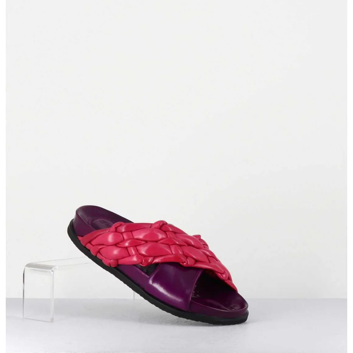 Mules Plates Tresse Bicolore Cuir Souple Violet Rose - Micha Intreccio Multi