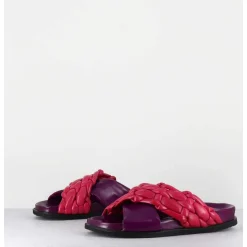 Mules Plates Tresse Bicolore Cuir Souple Violet Rose - Micha Intreccio Multi