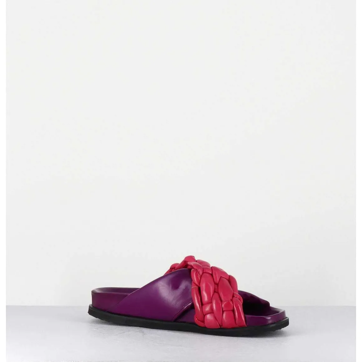 Mules Plates Tresse Bicolore Cuir Souple Violet Rose - Micha Intreccio Multi