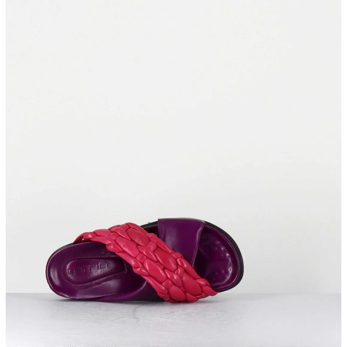 Mules Plates Tresse Bicolore Cuir Souple Violet Rose - Micha Intreccio Multi
