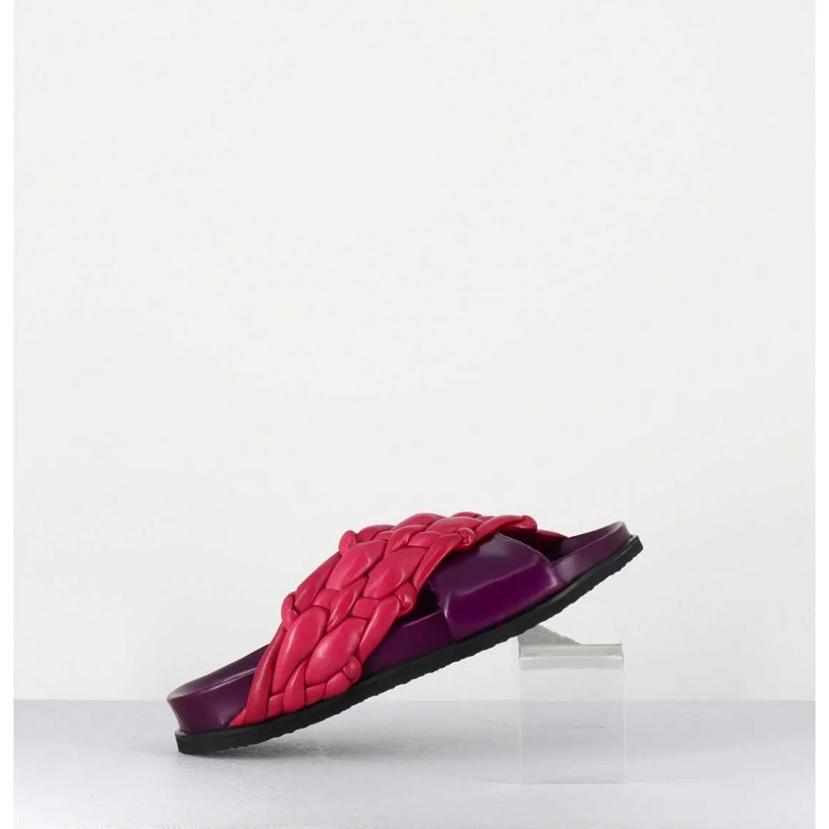 Mules Plates Tresse Bicolore Cuir Souple Violet Rose - Micha Intreccio Multi