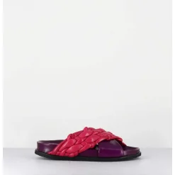 Mules Plates Tresse Bicolore Cuir Souple Violet Rose - Micha Intreccio Multi