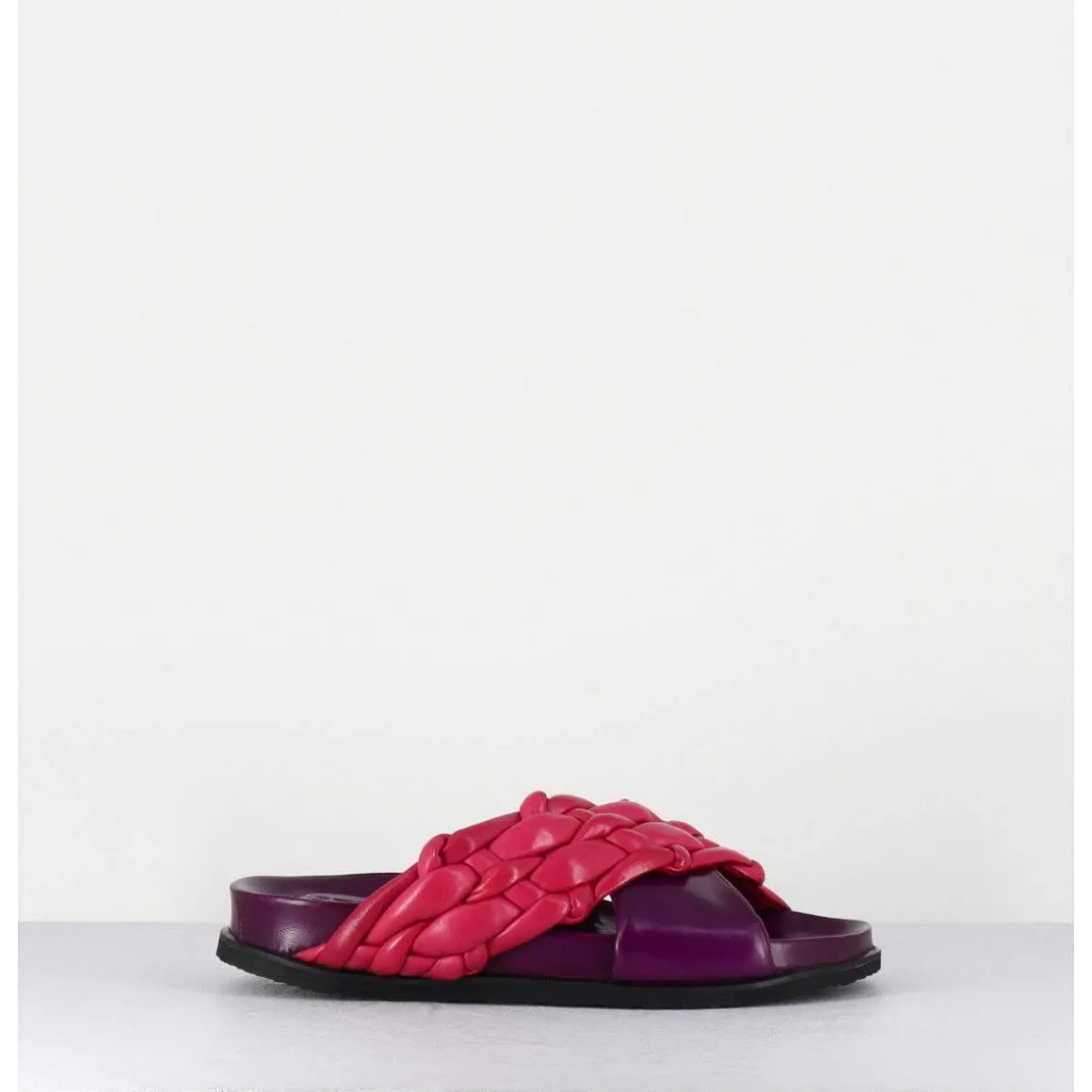 Mules Plates Tresse Bicolore Cuir Souple Violet Rose - Micha Intreccio Multi