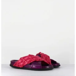 Mules Plates Tresse Bicolore Cuir Souple Violet Rose - Micha Intreccio Multi
