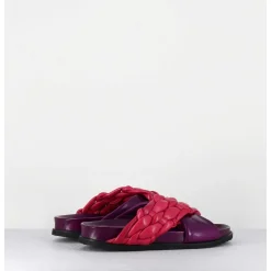 Mules Plates Tresse Bicolore Cuir Souple Violet Rose - Micha Intreccio Multi