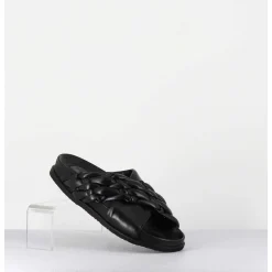 Mules Plates Tresse Bicolore Cuir Souple Noir - Micha Intreccio Black
