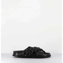 Mules Plates Tresse Bicolore Cuir Souple Noir - Micha Intreccio Black