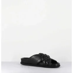 Mules Plates Tresse Bicolore Cuir Souple Noir - Micha Intreccio Black