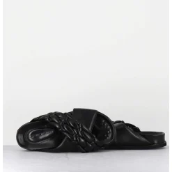 Mules Plates Tresse Bicolore Cuir Souple Noir - Micha Intreccio Black