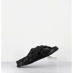 Mules Plates Tresse Bicolore Cuir Souple Noir - Micha Intreccio Black