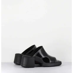 Mules 90S Cuir Noir & Surpiqures Blanches - Tawny Black Mules