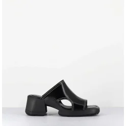 Mules 90S Cuir Noir & Surpiqures Blanches - Tawny Black Mules