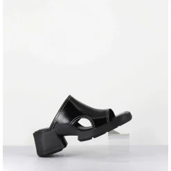 Mules 90S Cuir Noir & Surpiqures Blanches - Tawny Black Mules