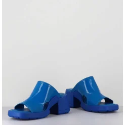 Mules 90S Cuir Vernis Bleu & Surpiqures - Tawny Blue Mules