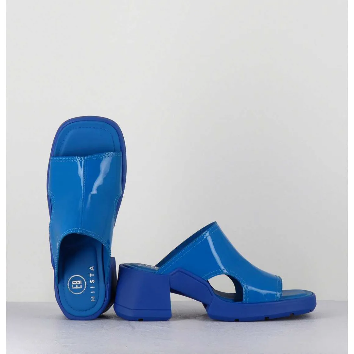 Mules 90S Cuir Vernis Bleu & Surpiqures - Tawny Blue Mules