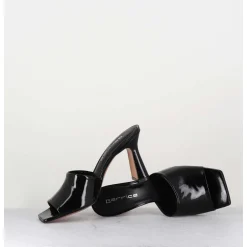 Mules 90S Talon Haut Vernis Noir - Narow Vernice Nero