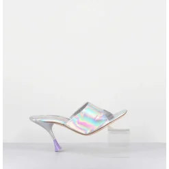 Mules Talon Haut Cuir Iridescent Argent - Asia Cosmo Silver