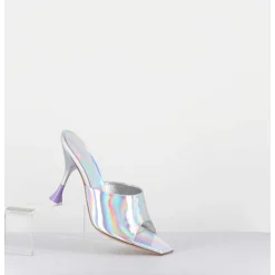 Mules Talon Haut Cuir Iridescent Argent - Asia Cosmo Silver
