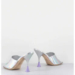 Mules Talon Haut Cuir Iridescent Argent - Asia Cosmo Silver