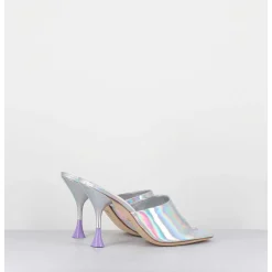 Mules Talon Haut Cuir Iridescent Argent - Asia Cosmo Silver