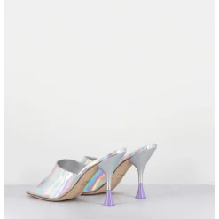 Mules Talon Haut Cuir Iridescent Argent - Asia Cosmo Silver