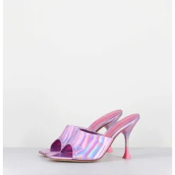 Mules Talon Haut Cuir Iridescent Rose - Asia Cosmo Candy