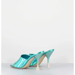 Mules Talon Haut Cuir Iridescent Turquoise - Asia Cosmo Ocean