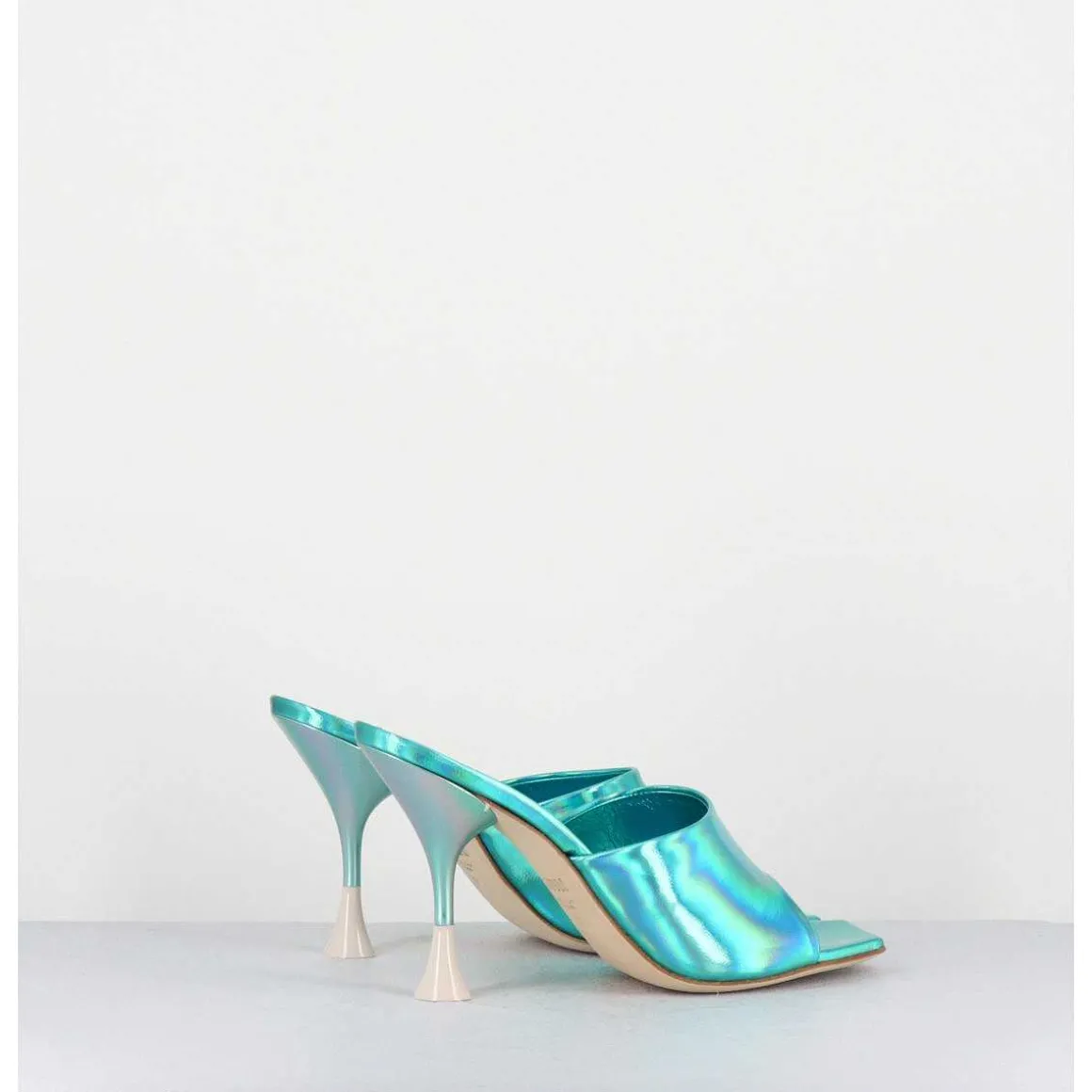 Mules Talon Haut Cuir Iridescent Turquoise - Asia Cosmo Ocean