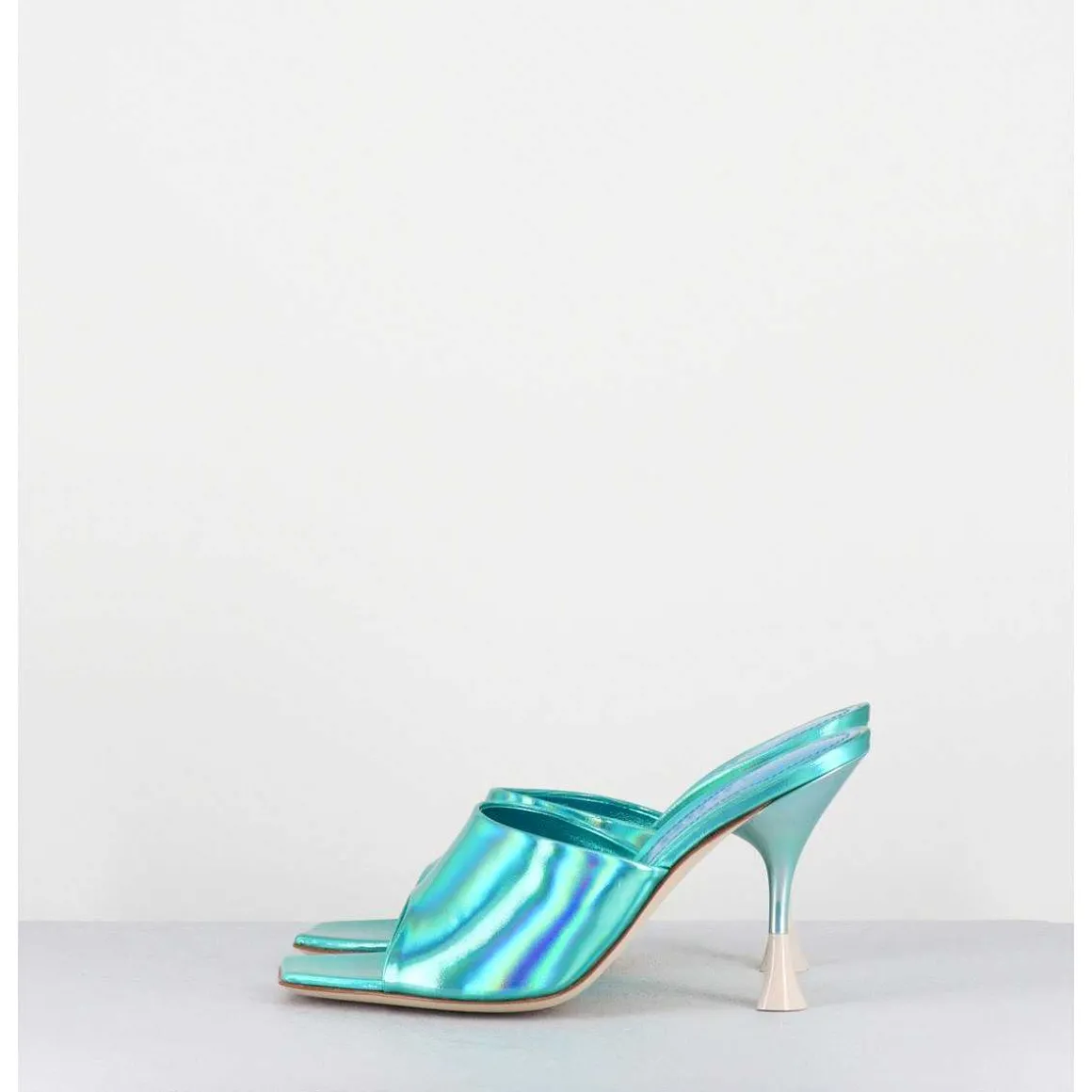 Mules Talon Haut Cuir Iridescent Turquoise - Asia Cosmo Ocean