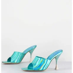 Mules Talon Haut Cuir Iridescent Turquoise - Asia Cosmo Ocean