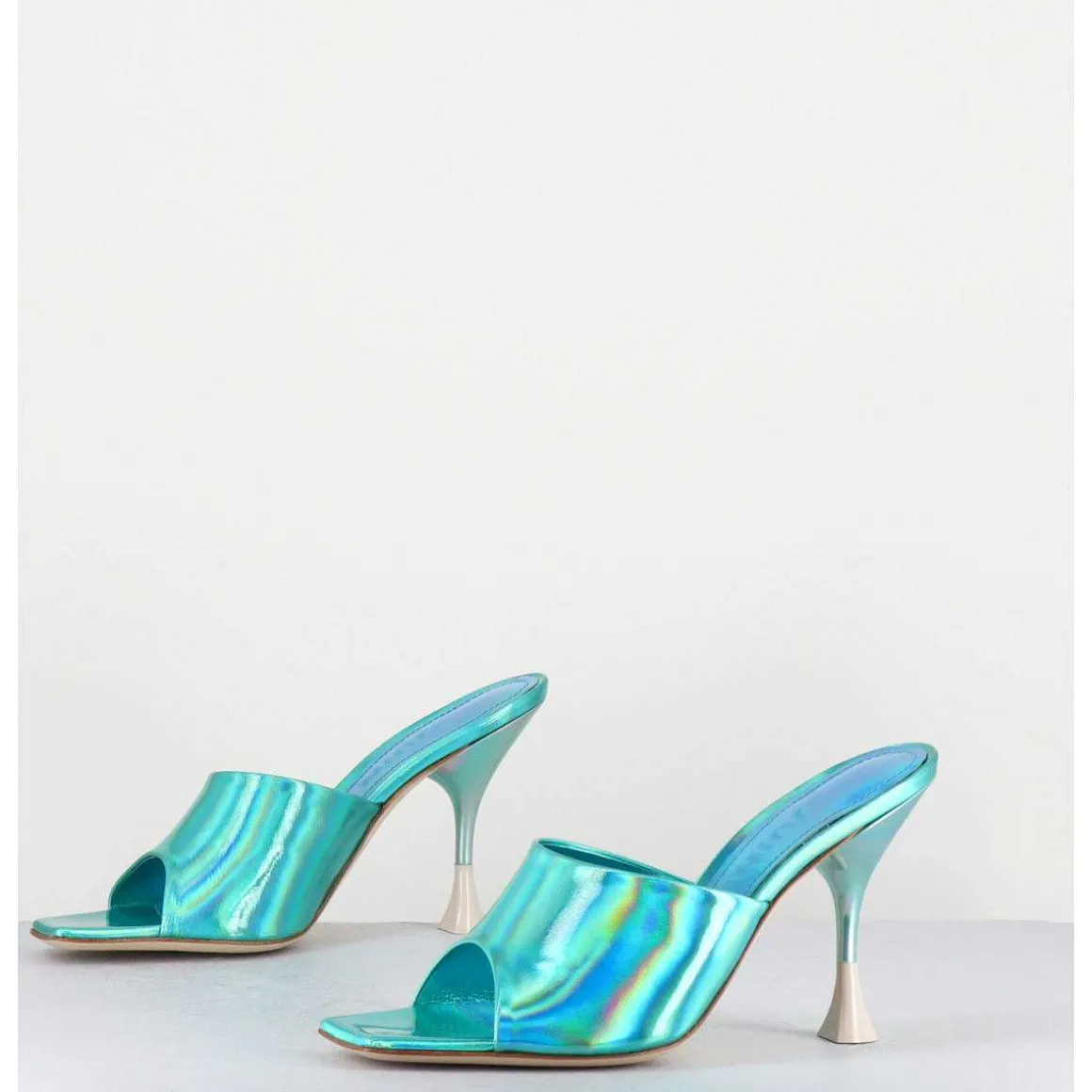 Mules Talon Haut Cuir Iridescent Turquoise - Asia Cosmo Ocean