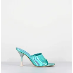 Mules Talon Haut Cuir Iridescent Turquoise - Asia Cosmo Ocean