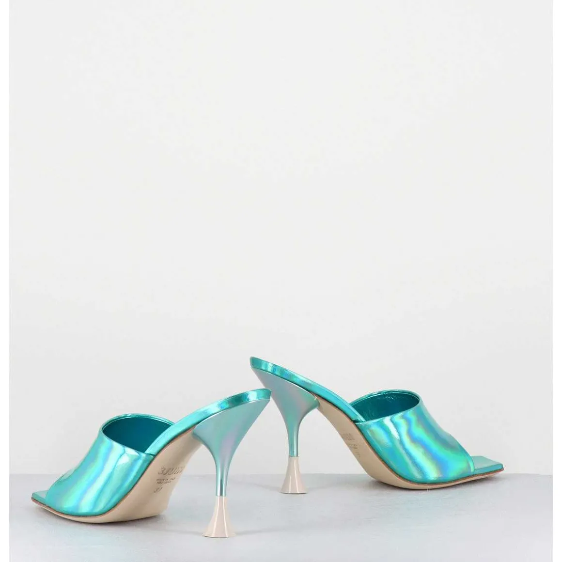 Mules Talon Haut Cuir Iridescent Turquoise - Asia Cosmo Ocean