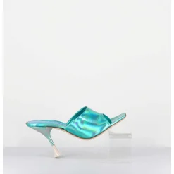 Mules Talon Haut Cuir Iridescent Turquoise - Asia Cosmo Ocean