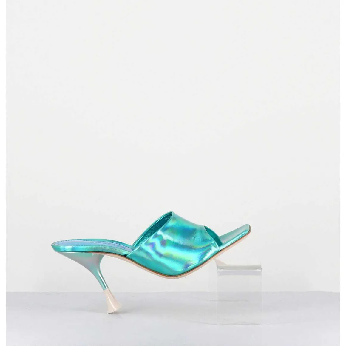 Mules Talon Haut Cuir Iridescent Turquoise - Asia Cosmo Ocean