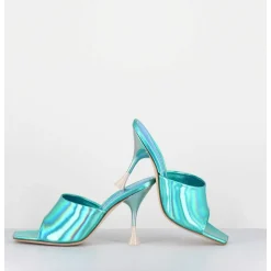 Mules Talon Haut Cuir Iridescent Turquoise - Asia Cosmo Ocean