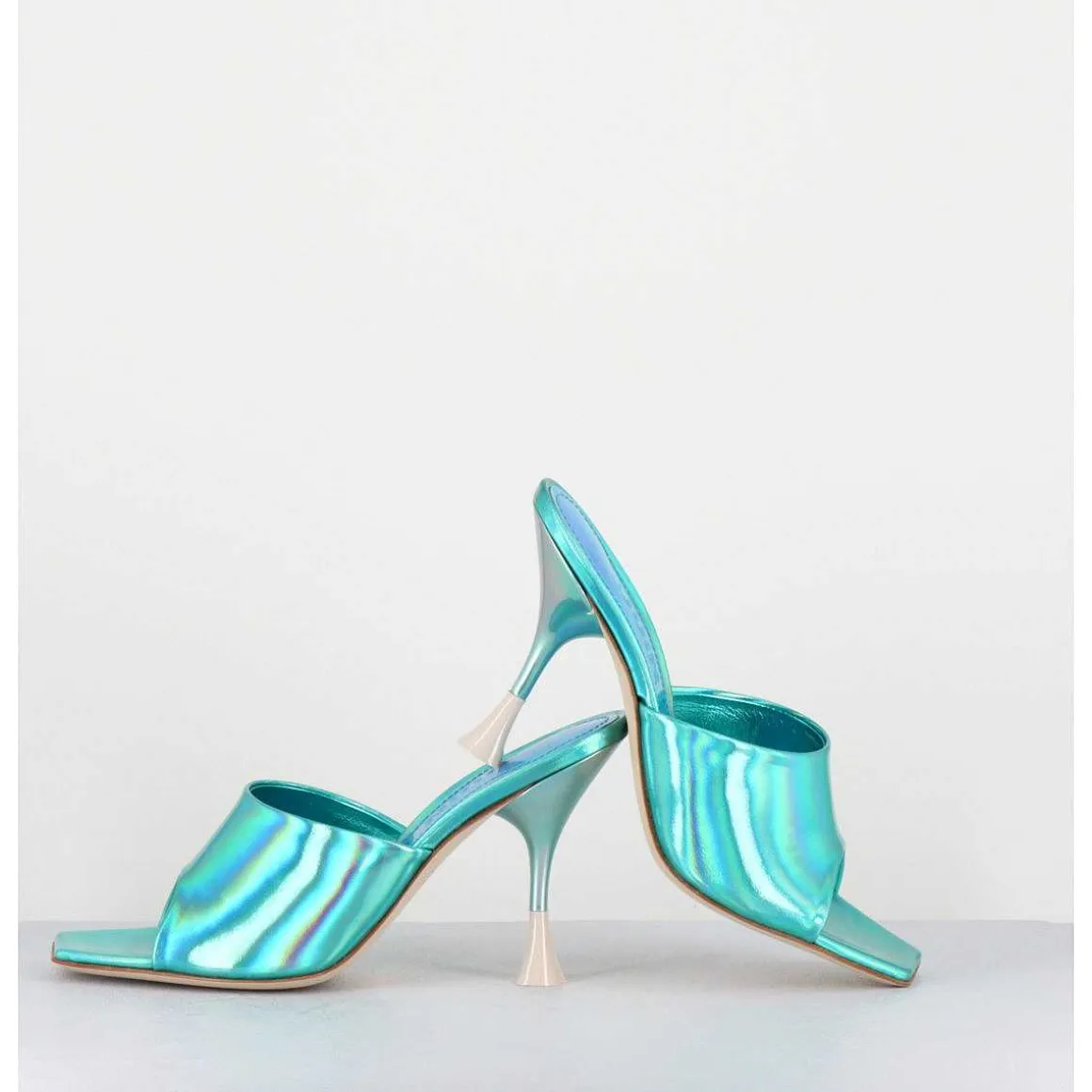 Mules Talon Haut Cuir Iridescent Turquoise - Asia Cosmo Ocean