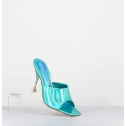 Mules Talon Haut Cuir Iridescent Turquoise - Asia Cosmo Ocean