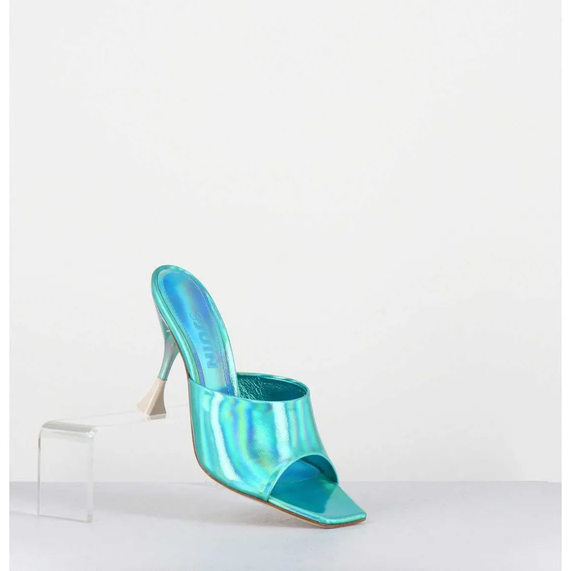 Mules Talon Haut Cuir Iridescent Turquoise - Asia Cosmo Ocean