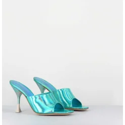 Mules Talon Haut Cuir Iridescent Turquoise - Asia Cosmo Ocean