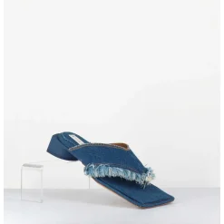 Mules Tong En Jean Petit Talon - Pythia Denim Sandals