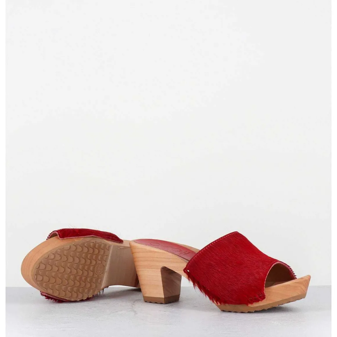 Mules-Sabots A Talon Poulain Rouge - 455-Pls Court Rouge